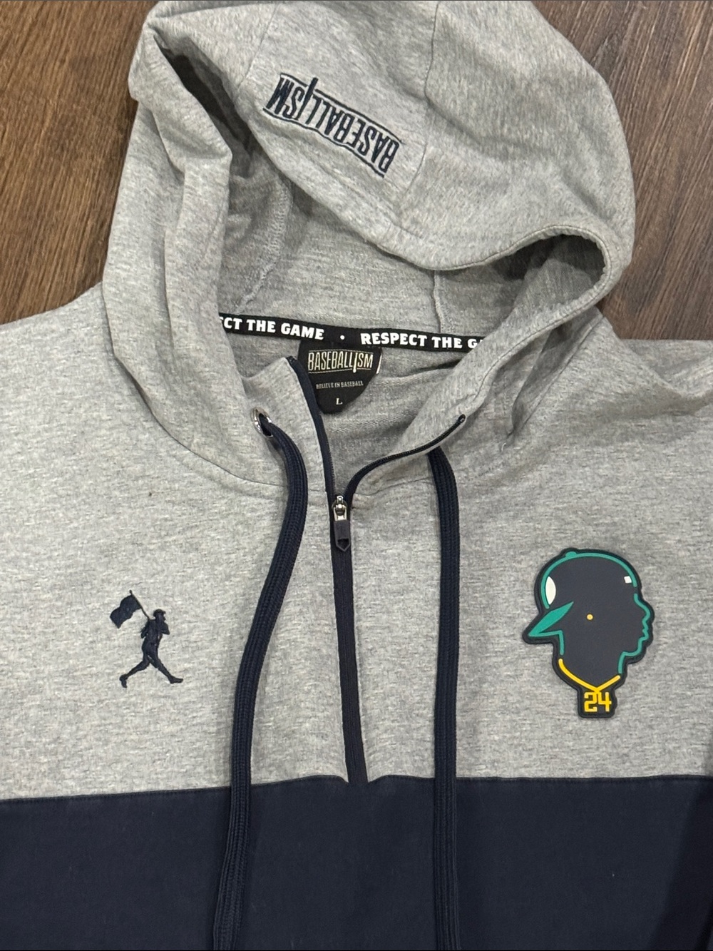 Men's Hooded Pullover - Gray & Navy Baseballism - Picture 2 of 2